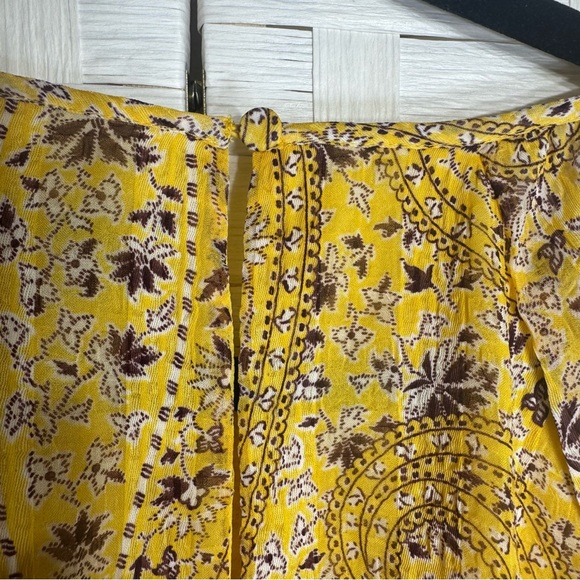 Ann Taylor Yellow Maroon Paisley Ditzy Floral Ruffle Long Sleeve Top Size Med - Picture 7 of 11